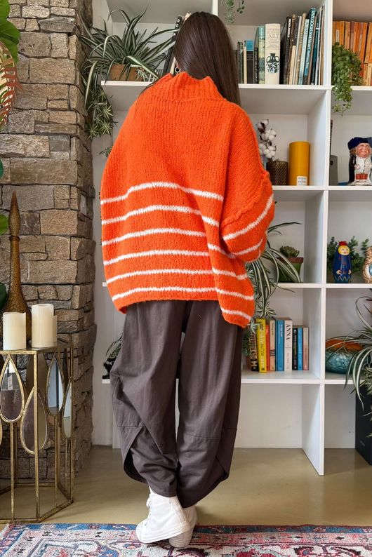 Big Softie Stripe Funnel Grunge Knit Marmalade